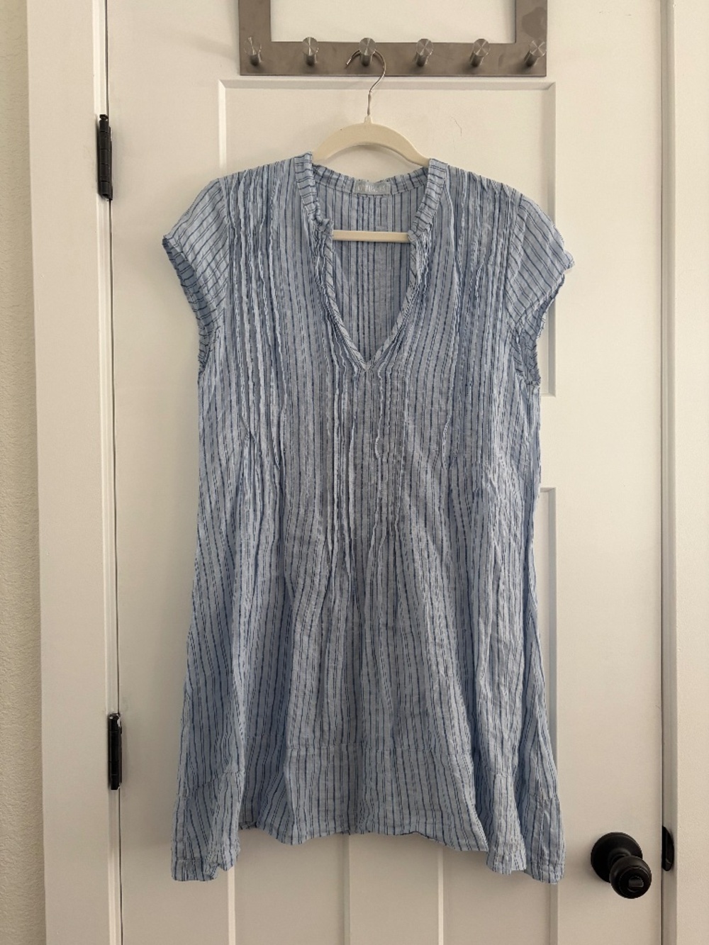CP Shades Blue Striped Regina Linen Cap Sleeve Tunic Size S